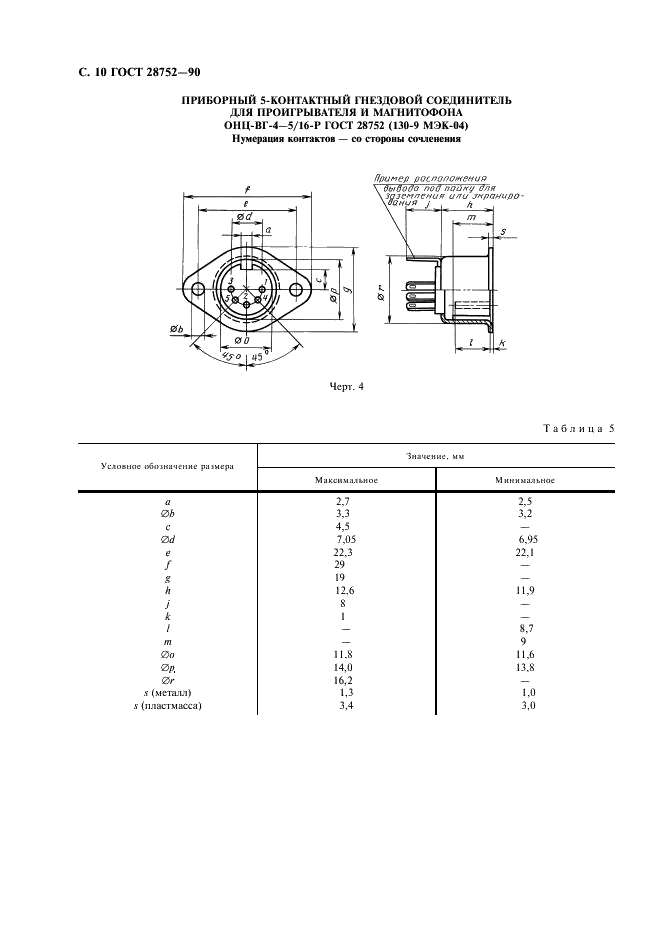ГОСТ 28752-90 Соединители на частоты до 3 МГц. Часть 9. Цилиндрические соединители для радиоаппаратуры и связанной с ними акустической аппаратуры (фото 13 из 61)