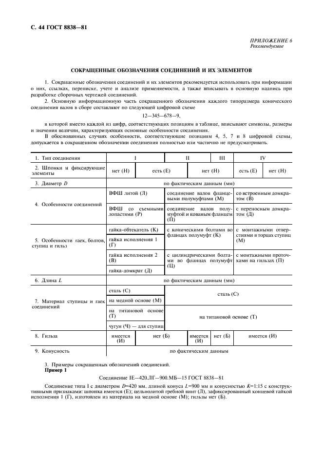 ГОСТ 8838-81 Соединения конические судовых валопроводов. Типы, конструкция и размеры (фото 45 из 47)