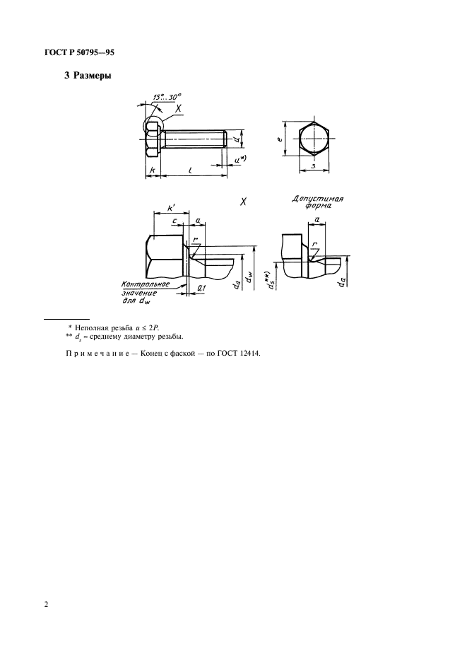 ГОСТ Р 50795-95 Болты с шестигранной головкой с мелким шагом резьбы и резьбой до головки классов точности А и В. Технические условия (фото 4 из 12)