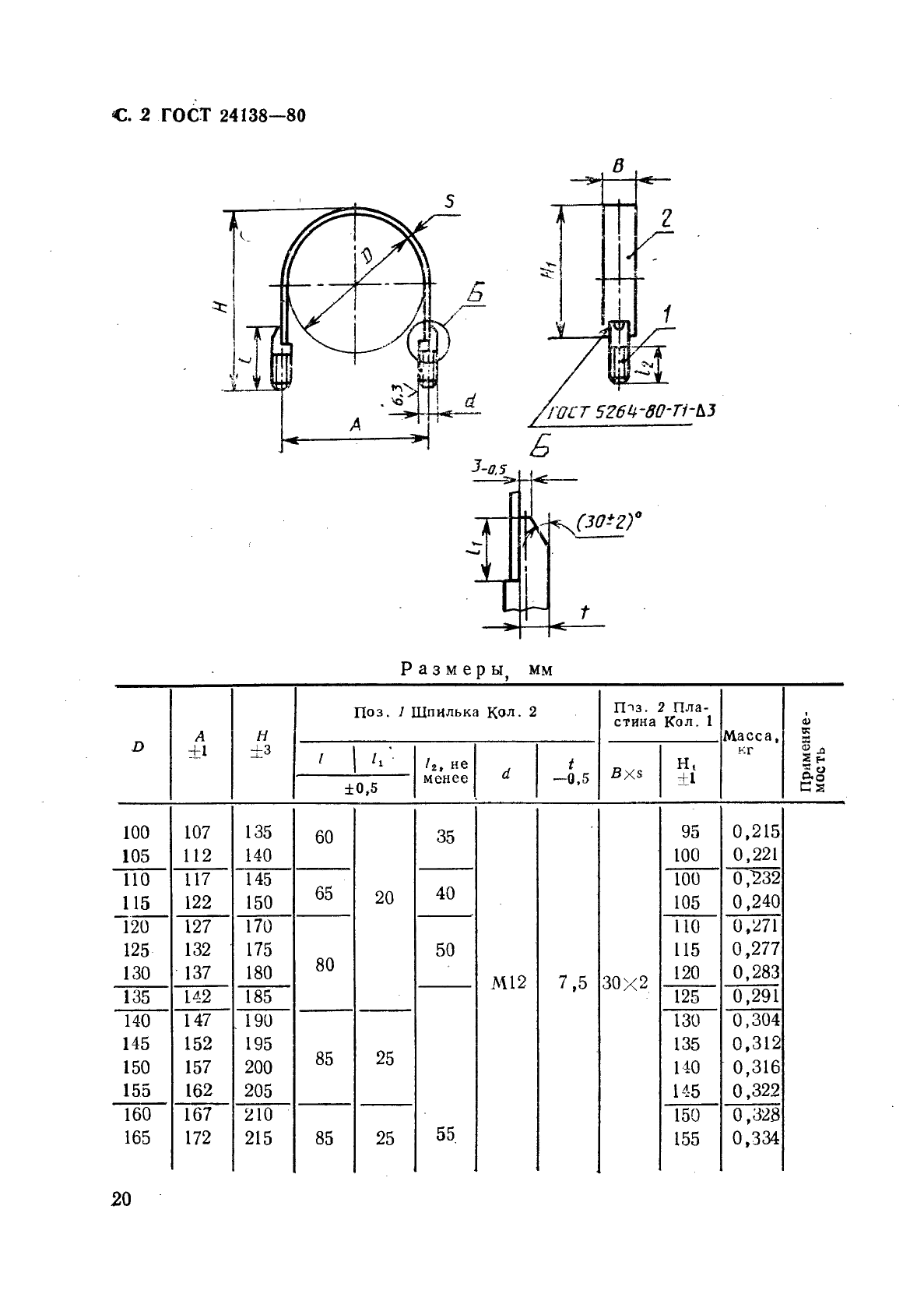 ГОСТ 24138-80 Детали крепления трубопроводов. Хомуты сварные. Конструкция и размеры (фото 2 из 3)