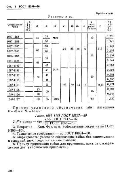 ГОСТ 18797-80 Гайки для пружинных пакетов с направлением. Конструкция и размеры (фото 3 из 4)