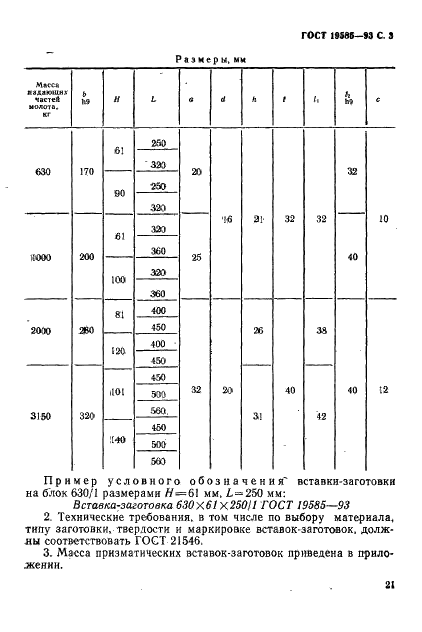 ГОСТ 19585-93 Вставки-заготовки призматические для универсальных блоков молотовых штампов. Конструкция (фото 5 из 6)