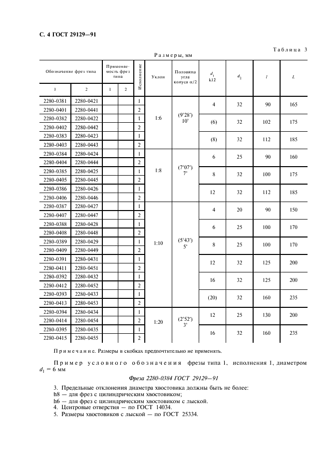ГОСТ 29129-91 Фрезы концевые конические с цилиндрическим хвостовиком для обработки штампов. Размеры (фото 5 из 7)