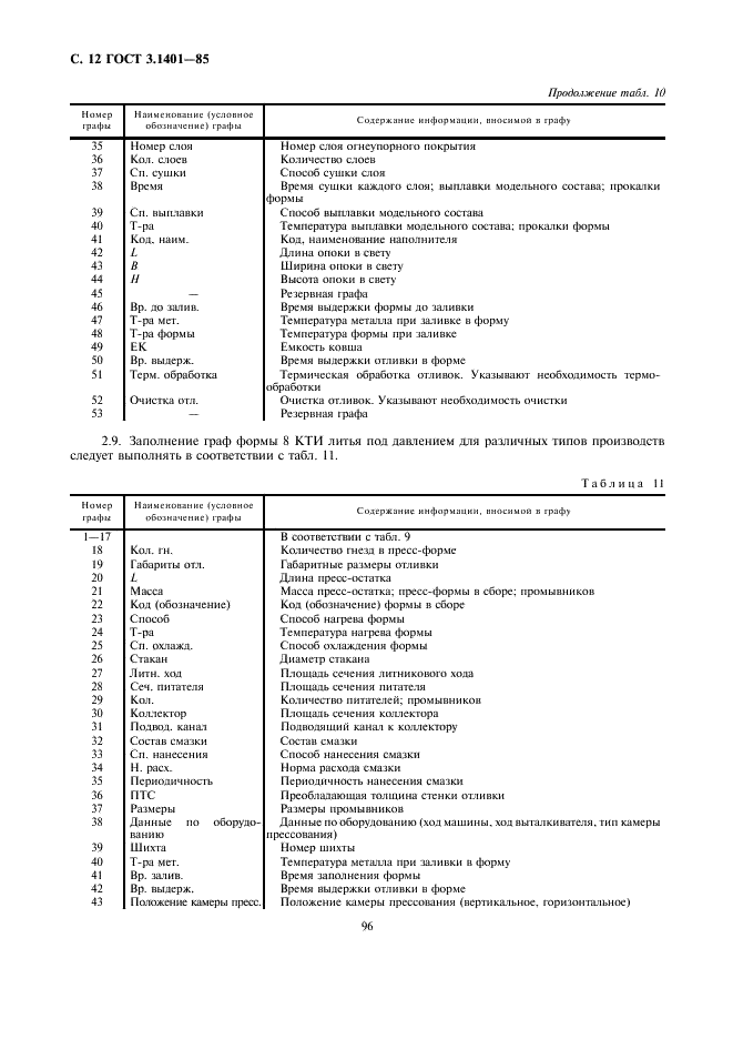 ГОСТ 3.1401-85 Единая система технологической документации. Формы и правила оформления документов на технологические процессы литья (фото 13 из 38)