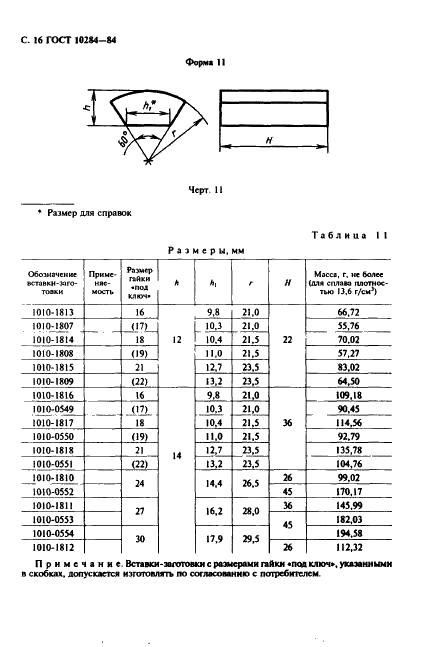 ГОСТ 10284-84 Вставки-заготовки из спеченных твердых сплавов для высадочного инструмента. Формы и размеры (фото 18 из 24)