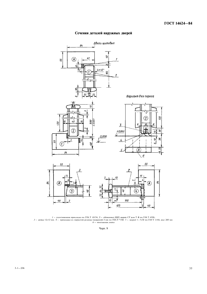 ГОСТ 14624-84 Двери деревянные для производственных зданий. Типы, конструкция и размеры (фото 8 из 12)