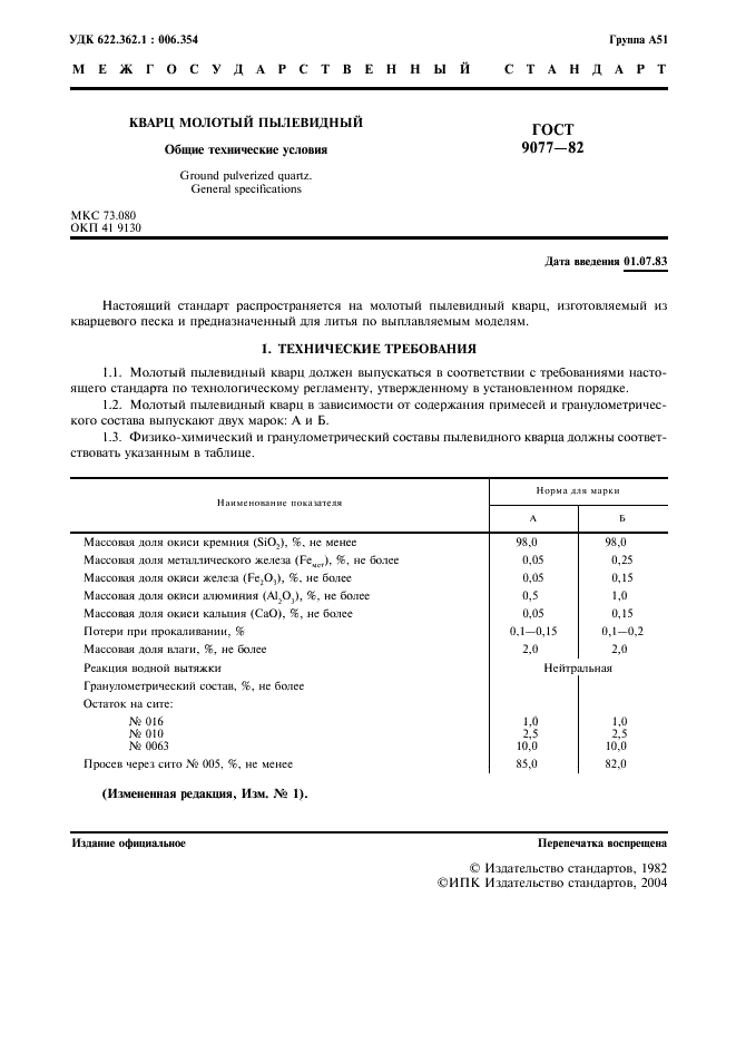 ГОСТ 9077-82 Кварц молотый пылевидный. Общие технические условия (фото 3 из 8)