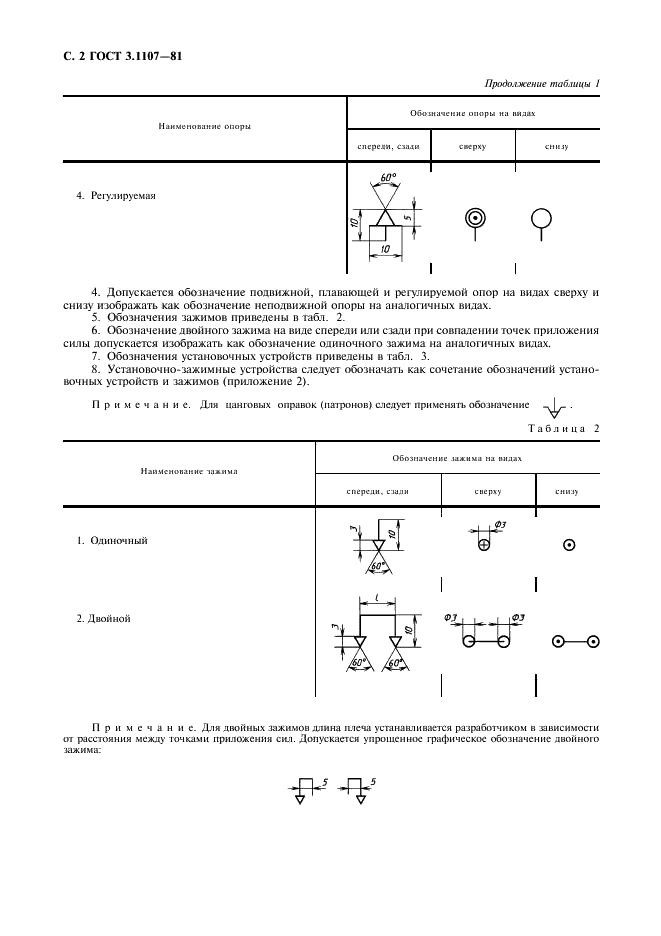 ГОСТ 3.1107-81 Единая система технологической документации. Опоры, зажимы и установочные устройства. Графические обозначения (фото 3 из 10)