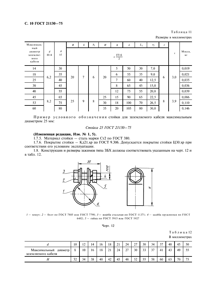 ГОСТ 21130-75 Изделия электротехнические. Зажимы заземляющие и знаки заземления. Конструкция и размеры (фото 11 из 27)