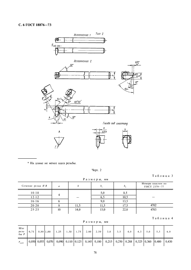 ГОСТ 18876-73 Резцы токарные резьбовые с пластинками из быстрорежущей стали. Конструкция и размеры (фото 6 из 9)