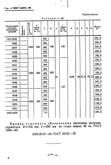 ГОСТ 16191-70 Заготовки матрицедержателей штампов горизонтально-ковочных машин. Конструкция и размеры (фото 9 из 11)
