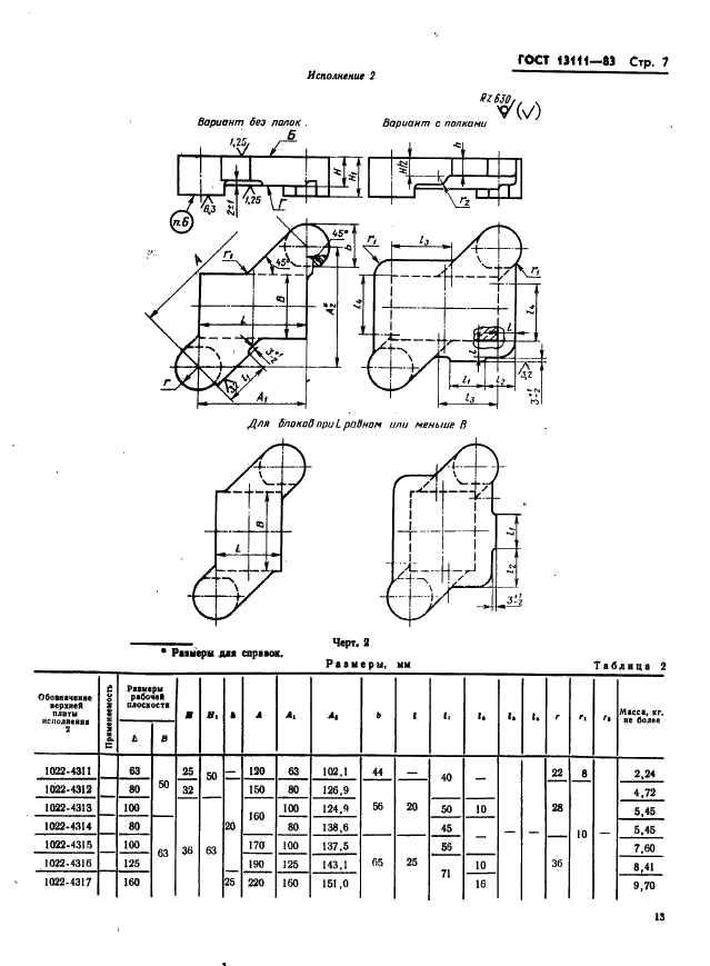 ГОСТ 13111-83 Штампы для листовой штамповки. Плиты-заготовки верхние для штампов с диагональным расположением направляющих узлов. Конструкция и размеры (фото 7 из 9)