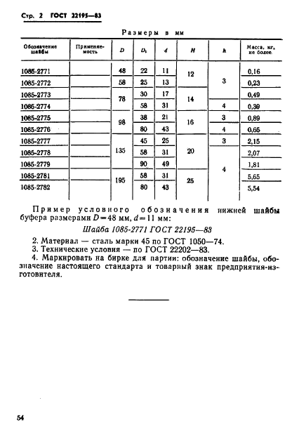 ГОСТ 22195-83 Шайбы нижние буферов для штампов листовой штамповки. Конструкция и размеры (фото 2 из 2)