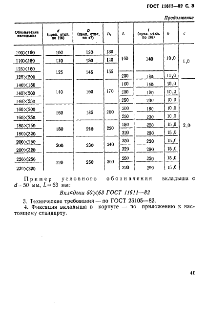 ГОСТ 11611-82 Вкладыши металлические для разъемных корпусов подшипников скольжения. Конструкция и размеры (фото 3 из 5)