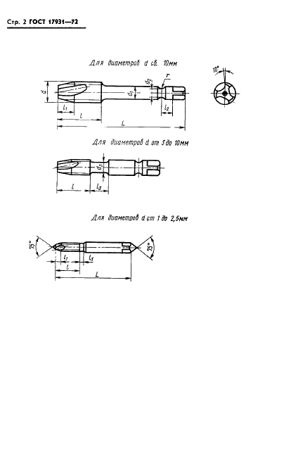 ГОСТ 17931-72 Метчики машинные с укороченными канавками. Конструкция и размеры (фото 5 из 21)