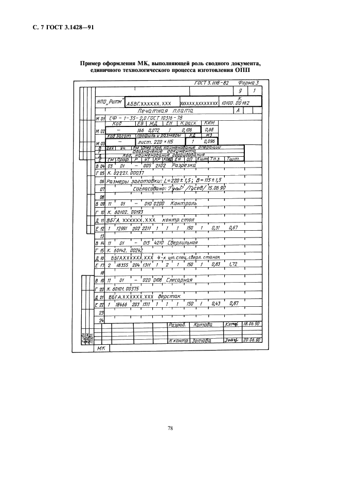 ГОСТ 3.1428-91 Единая система технологической документации. Правила оформления документов на технологические процессы (операции) изготовления печатных плат (фото 7 из 12)
