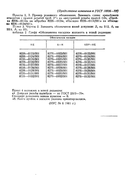 ГОСТ 18926-73 Пробки резьбовые с насадками с укороченным профилем для трубной цилиндрической резьбы диаметром от 1 3/4