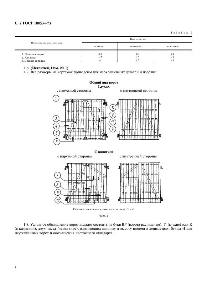 ГОСТ 18853-73 Ворота деревянные распашные для производственных зданий и сооружений. Технические условия (фото 4 из 12)