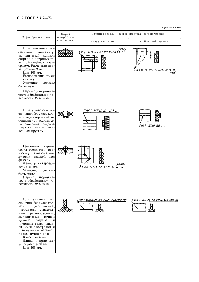 ГОСТ 2.312-72 Единая система конструкторской документации. Условные изображения и обозначения швов сварных соединений (фото 8 из 10)